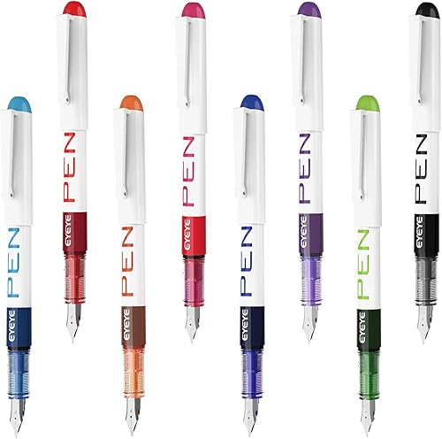 Vista 11 de EYEYE Bolígrafos estilográficos desechables de punta fina, paquete de 8 bolígrafos negros para escribir, punta de acero inoxidable, escritura suave