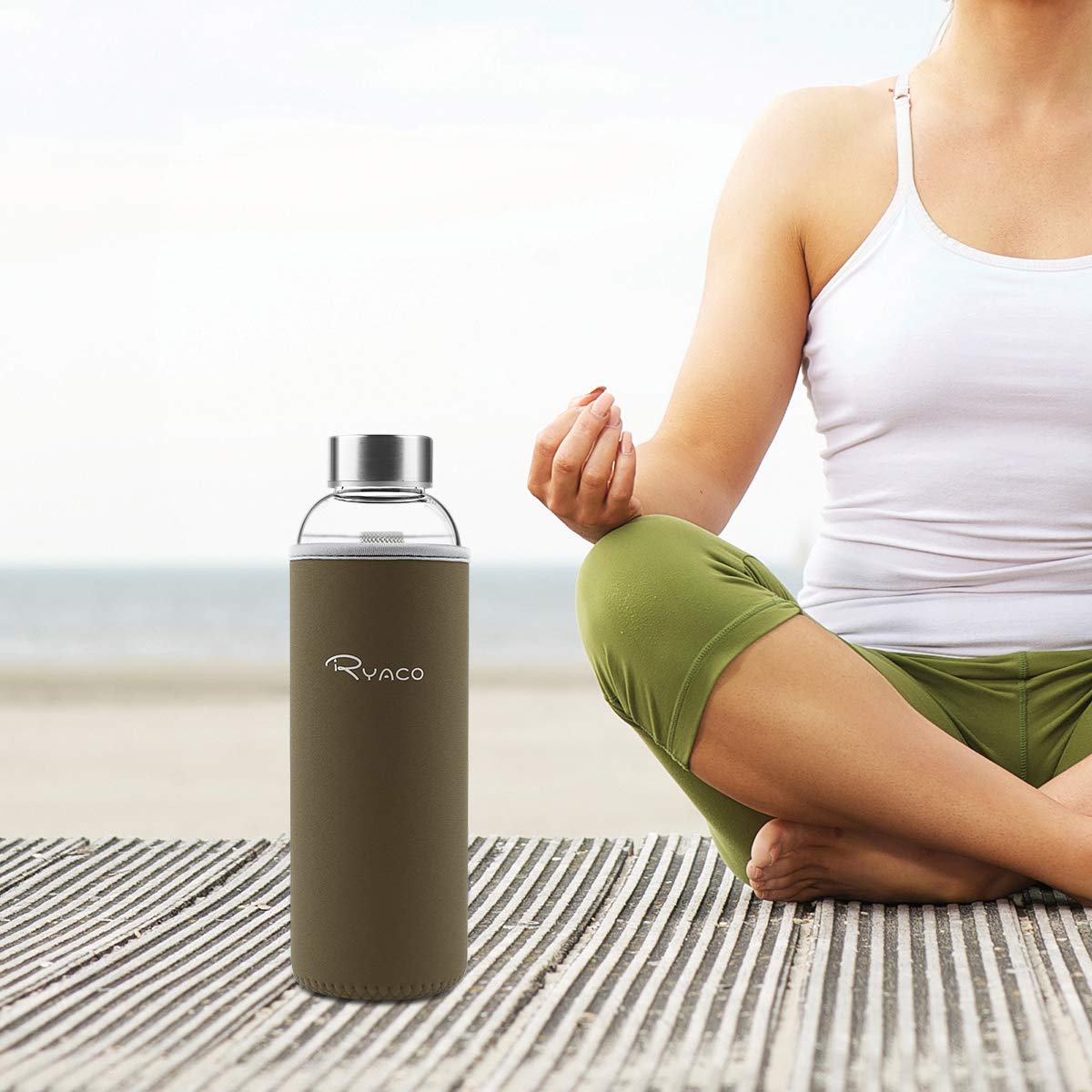 Borraccia In Vetro Da 1000ml Ryaco - Con Guaina In Neoprene, Portatile Per Sport, Ufficio E Viaggi - Foto 8