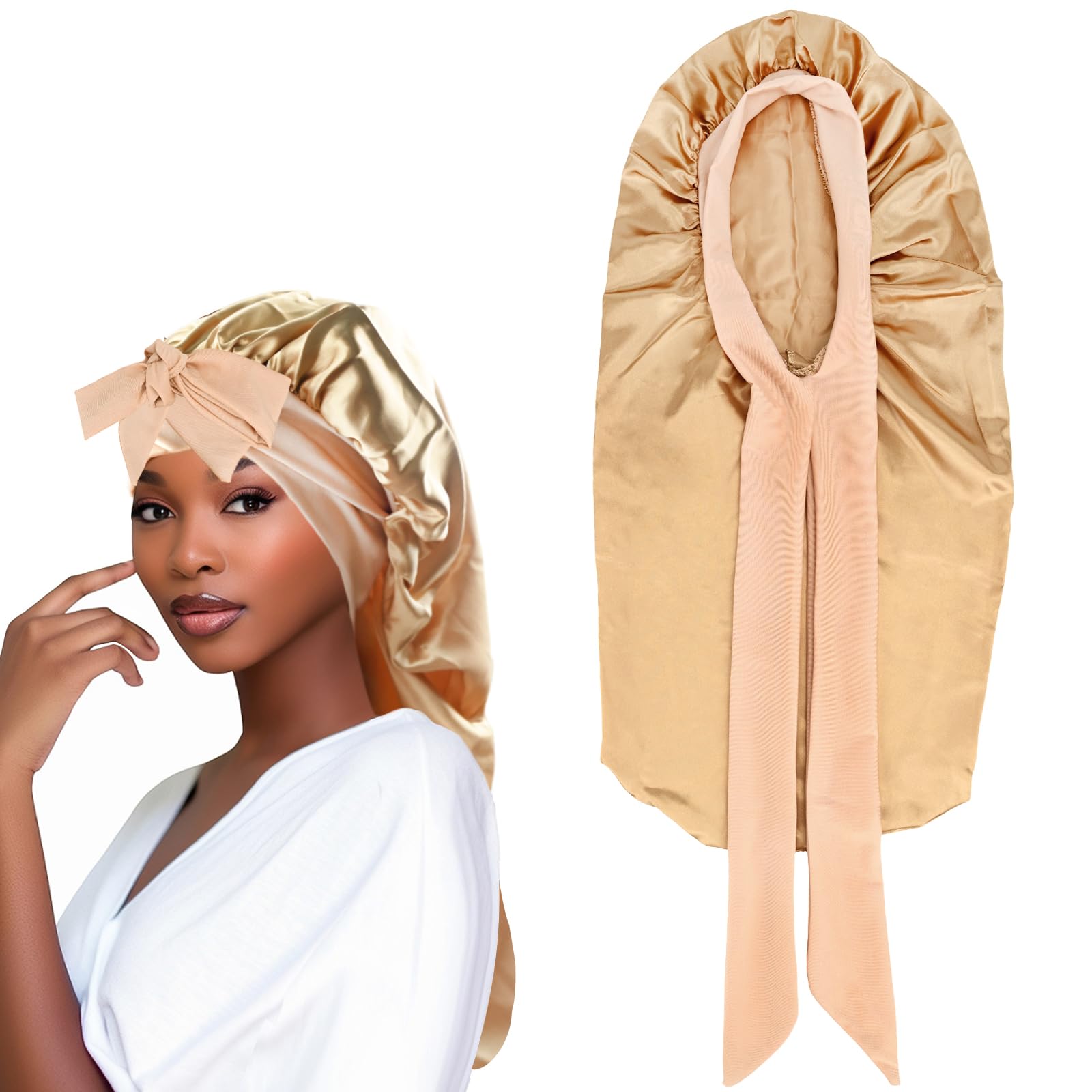 Lange Satin Haarhaube Für Damen – Rutschfeste Schlafmütze Mit Elastischem Band Für Lange Haare