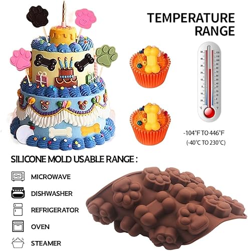 Miniatura 3 de COOKNBAKE Molde de silicona de 14 cavidades para cachorros, patas y huesos, para chocolate, dulces, galletas, cubitos de hielo, antiadherentes,