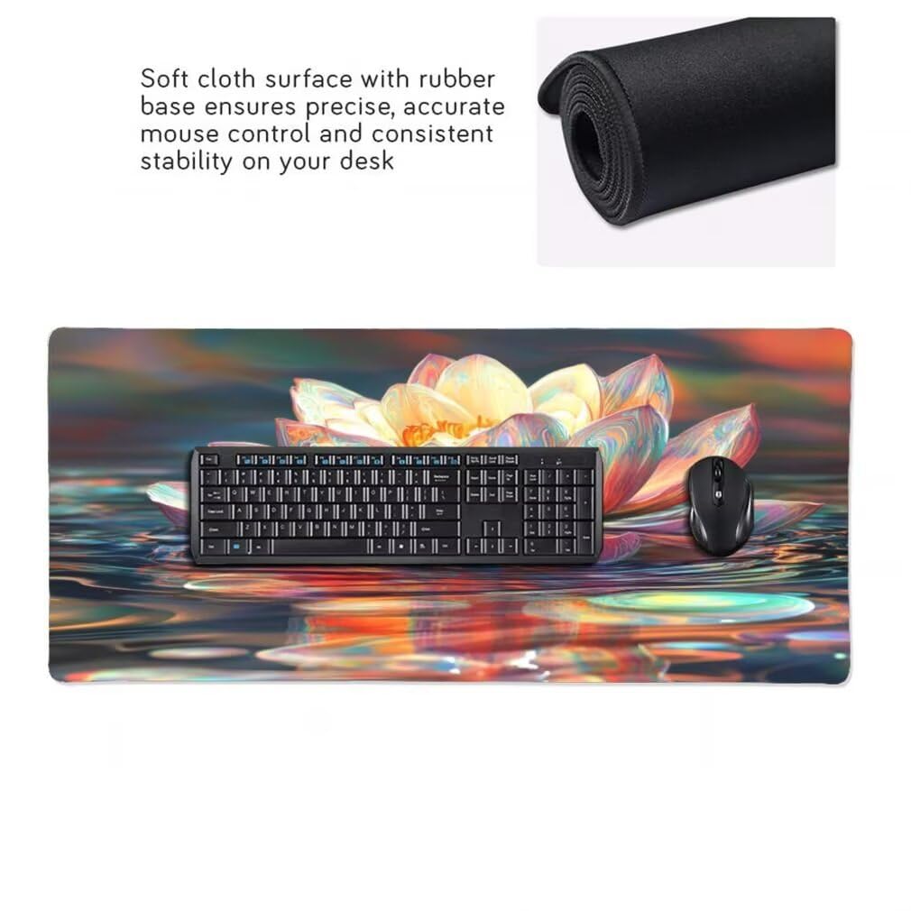 Tappetino Mouse XXL 1000x500mm Loto Grande Mouse Pad, Tappetino Scrivania Grande Mousepad Gaming con Bordi Cuciti, Tappeto Scrivania con Base Antiscivolo per Ufficio e Casa (Colorato) -MP1594