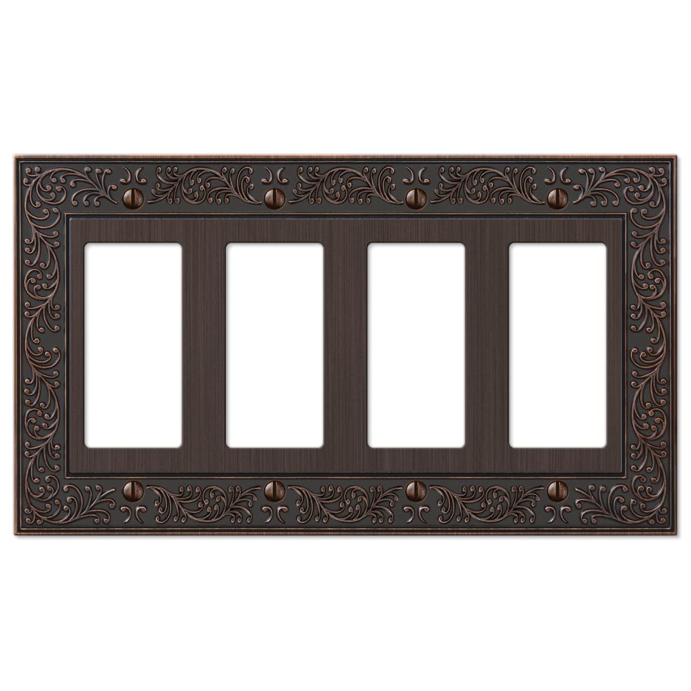 Amerelle 43R4VB English Garden Wallplate, 4 Rocker, Aged Bronze