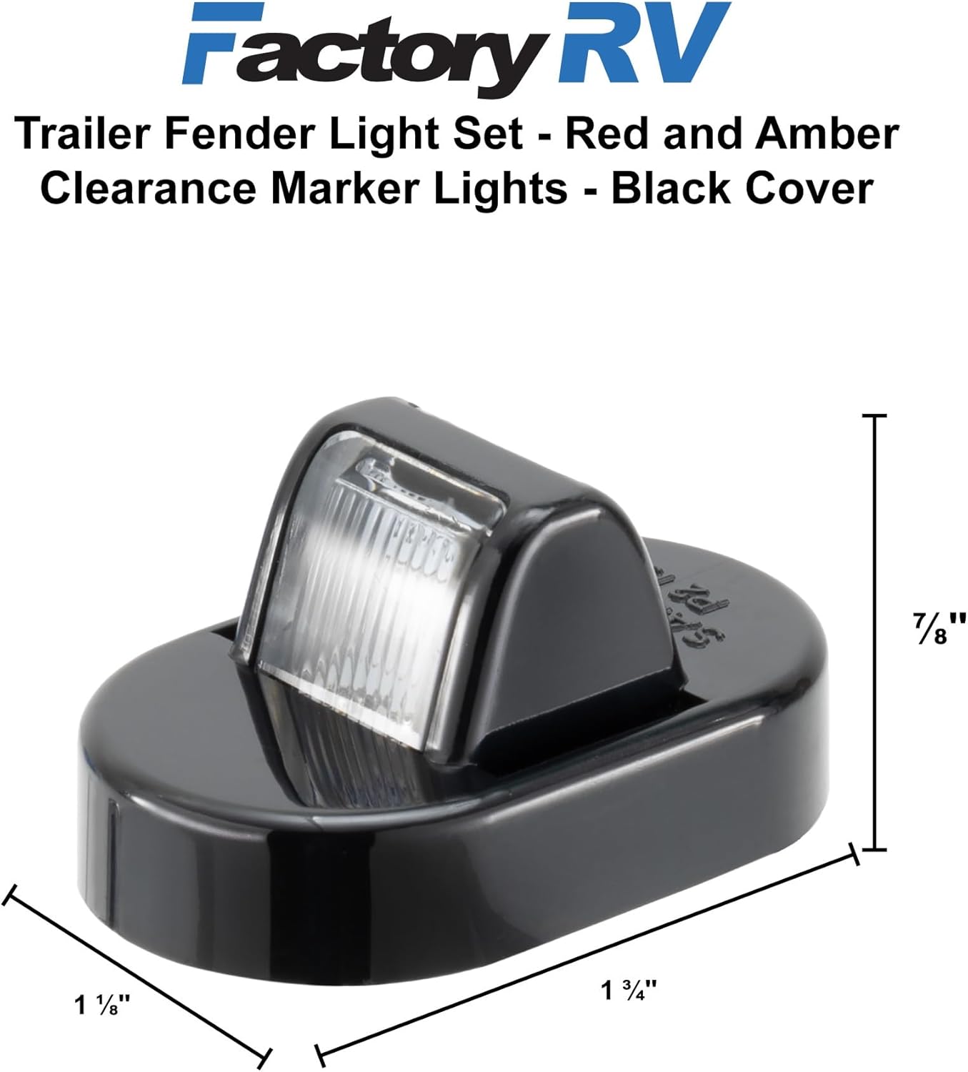 Tough Grade Trailer Fender Clearance Lights 2 Pack | Dual Amber & Red LEDs | Chrome or Black Trim | Clear Lens | Submersible | Surface Mount | Front & Rear Marker Lights (Black Cover)