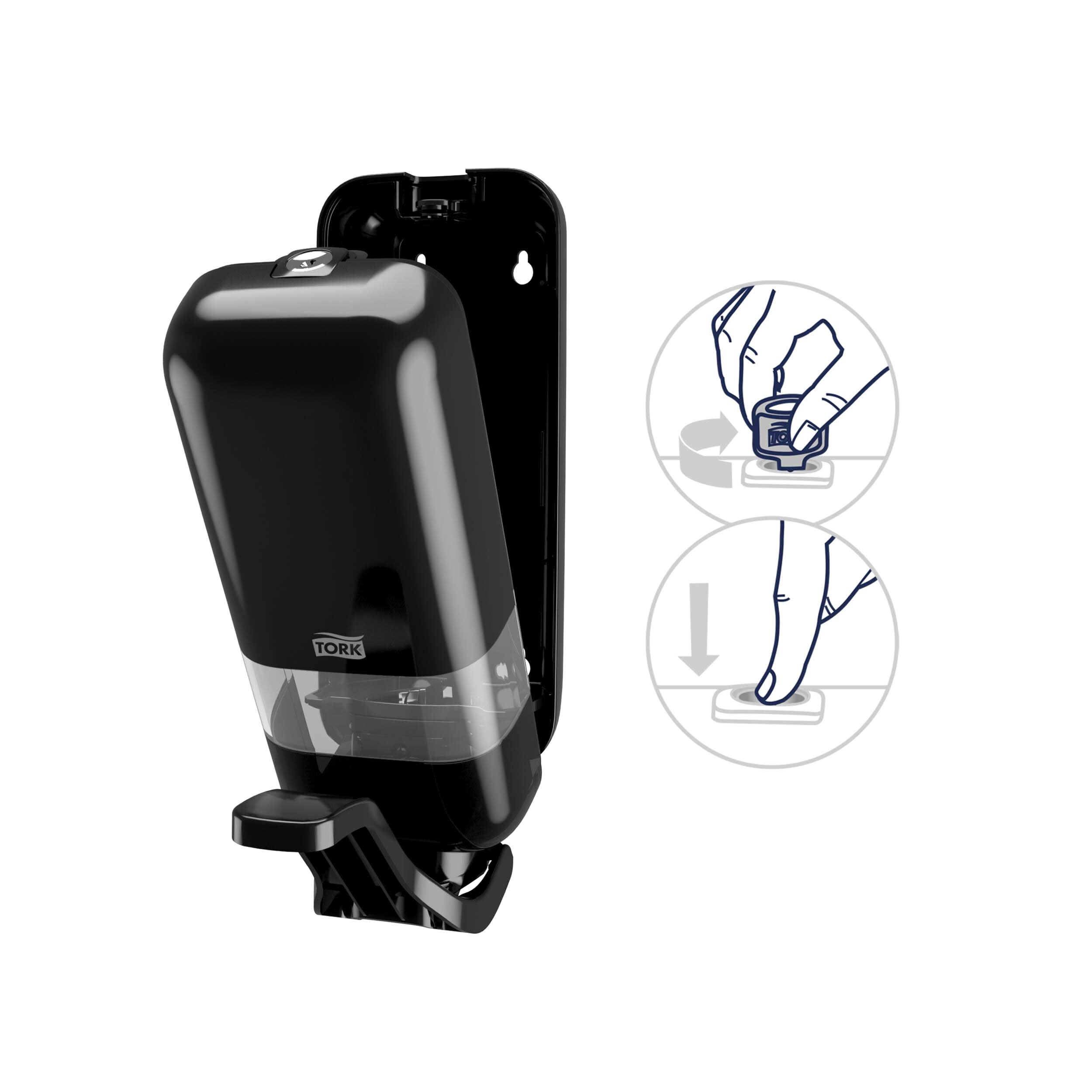 Tork Dispensador para Jabón y Desinfectante con Palanca de Codo, S4, 564108 | Recambios de Espuma, Líquido y Gel, Línea Elevation, Negro, Negro