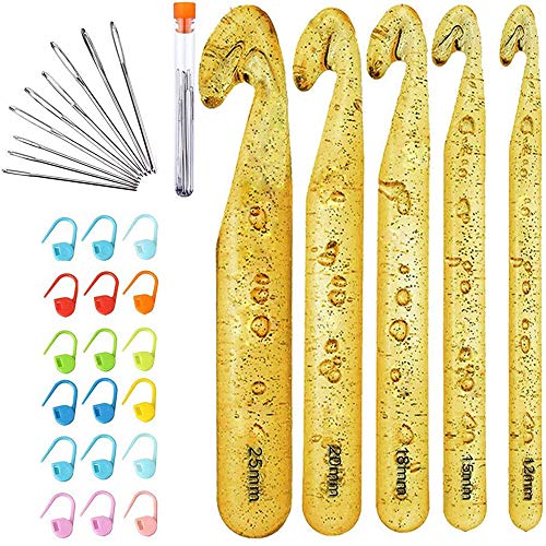 Huge Crochet Hook Set,9 Pieces Large Eye Blunt Needles,12mm-25mm Large Size Yarn Crochet Hooks Needles Set