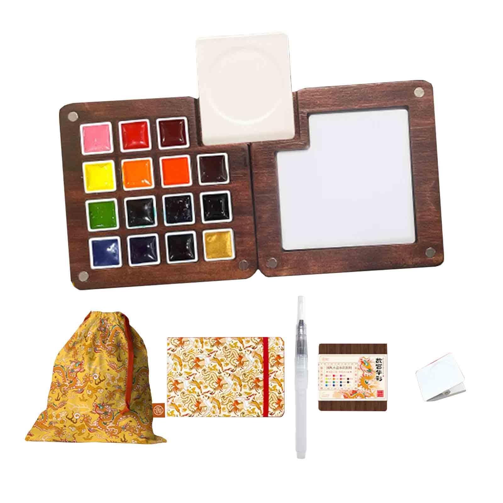 Mini Aquarell Set Mit Skizzenbuch Holzkiste Aquarell Set Unterwegs Tragbar Chinesisch Aquarellfarben Für Cafés Straßenkunst(5 pcs - 15 colours B)