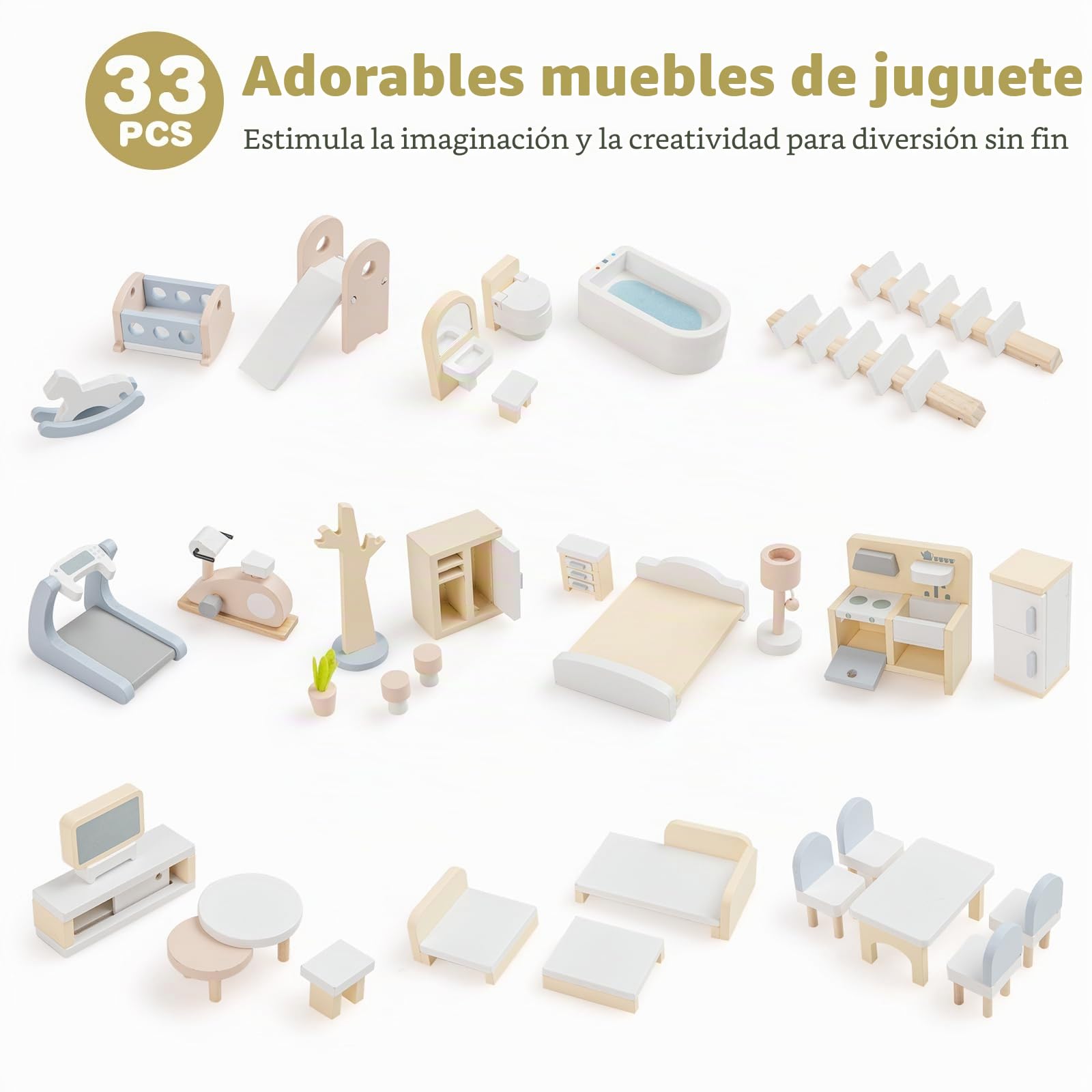 HOMASIS Casa de Muñecas de Madera con Muebles y Accesorios Completos, Casa de Muñecas con 3 Plantas y Muchas Habitaciones, Juego de Simulación para Niños de 3+ Años (Estilo 2)
