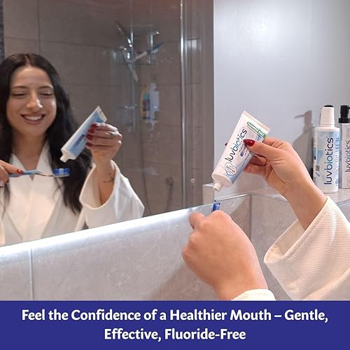 Miniatura 3 de Luv Biotics Pasta dental blanqueadora sin flúor con probióticos orales, xilitol y aloe vera para aliento fresco, protección de caries y cuidado