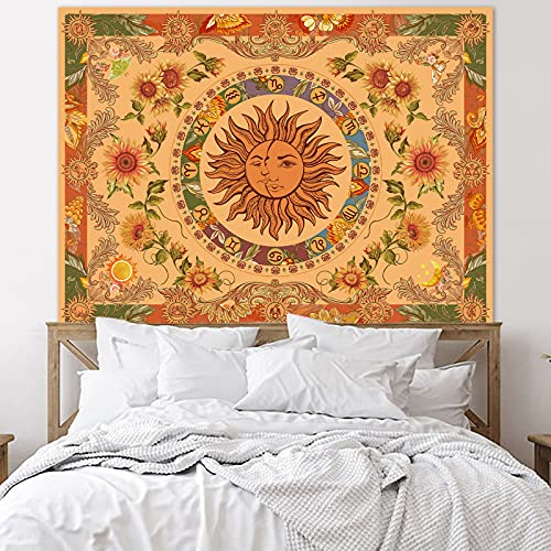 Accnicc Yellow Sun And Moon Tapestry Vintage Indie Boho Tapestry Wall Hanging With Sunflowers Butterfly Moth Constellation Aesthetic Wall Tapestries For Bedroom Dorm Living Room thumb #3