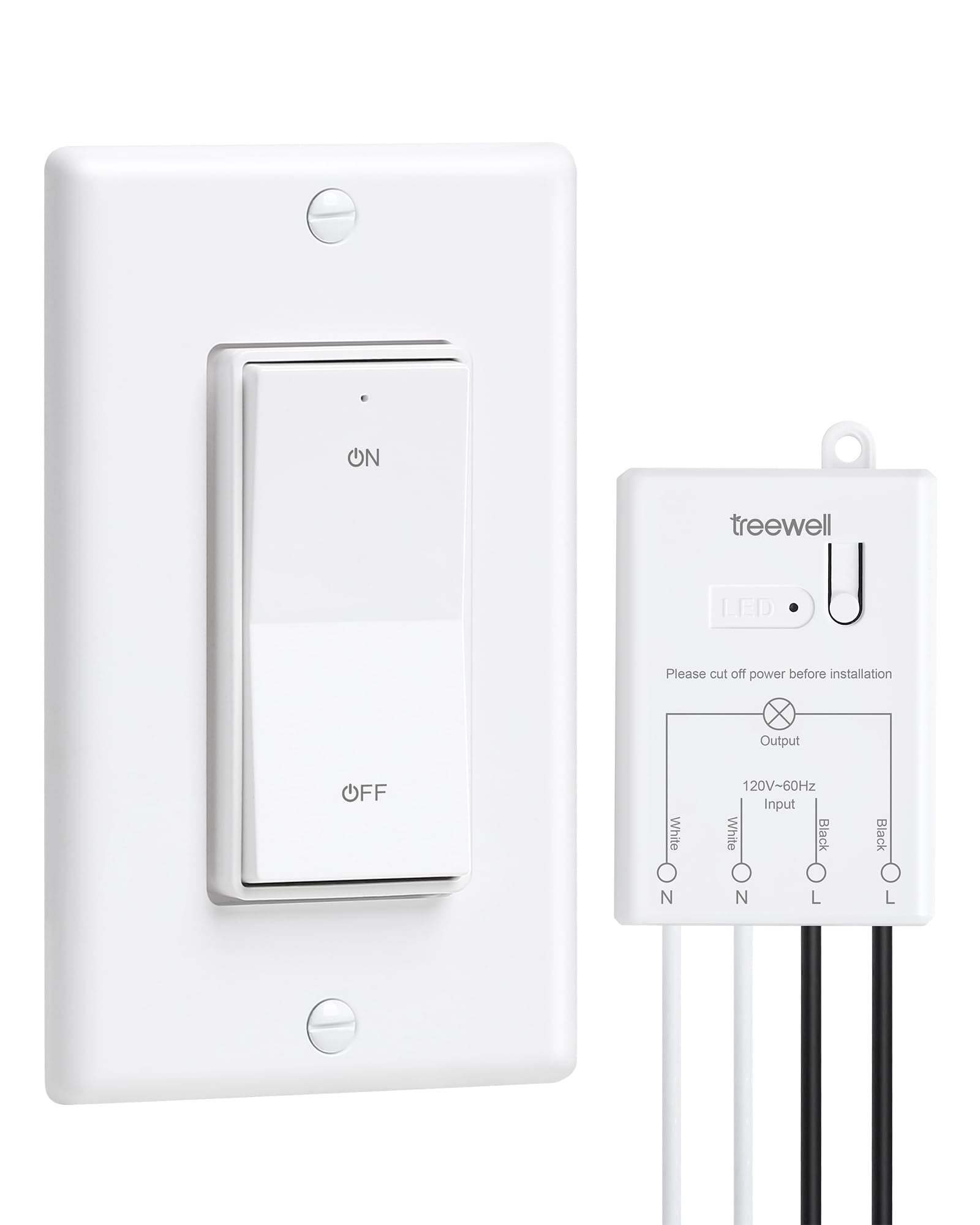 200FT Long Range RF Remote Control, No in-Wall Wiring Required, 10A/1200W for Ceiling Light, Fans, Lamps, No Interference Wireless Light Switch and Receiver Kit, Decorator Rocker Switch