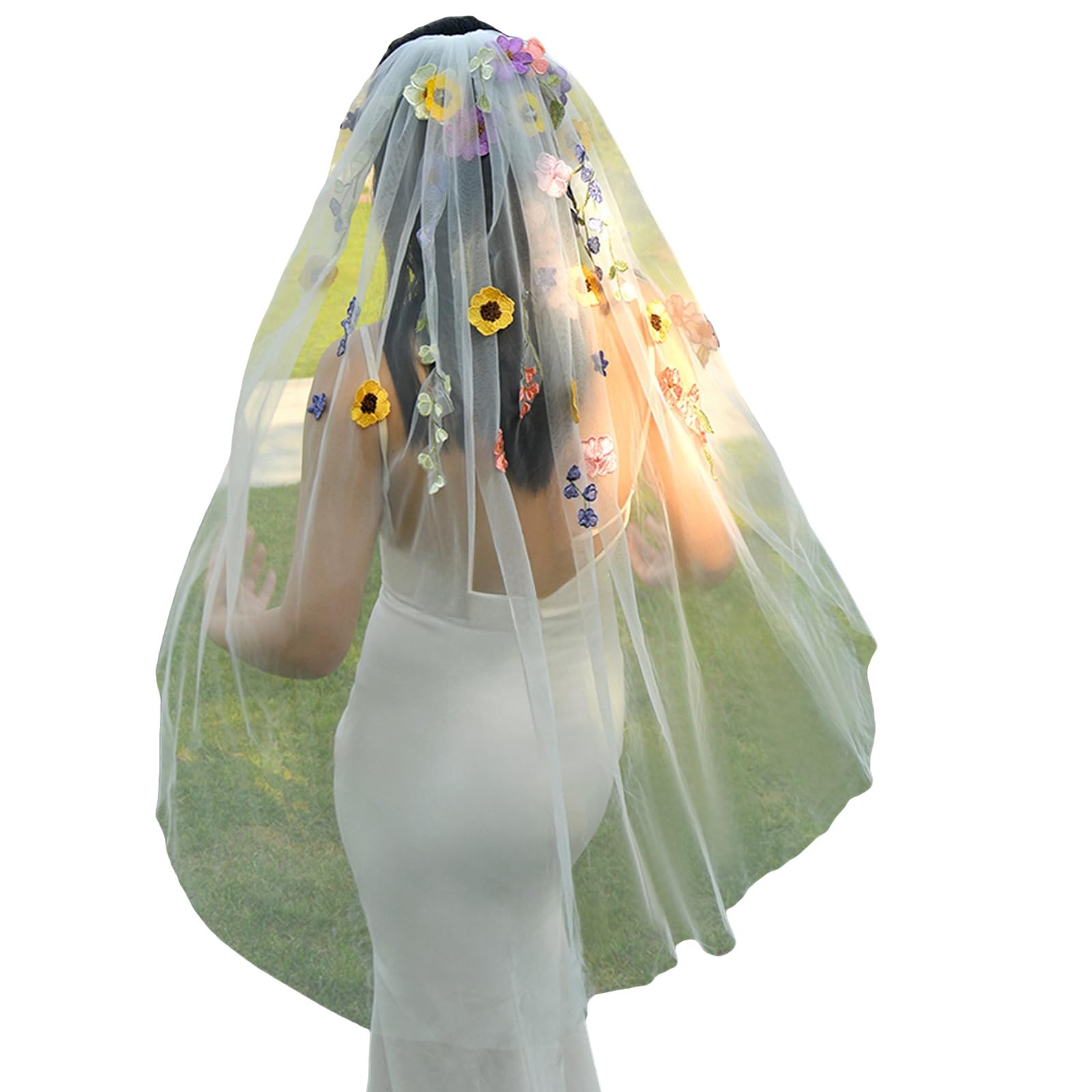 Embroidered Floral Bridal Veil With Delicate Elegant Flowers Long Tulle Wedding Accessory For Outdoor Ceremonies Embroidered Wedding Veils
