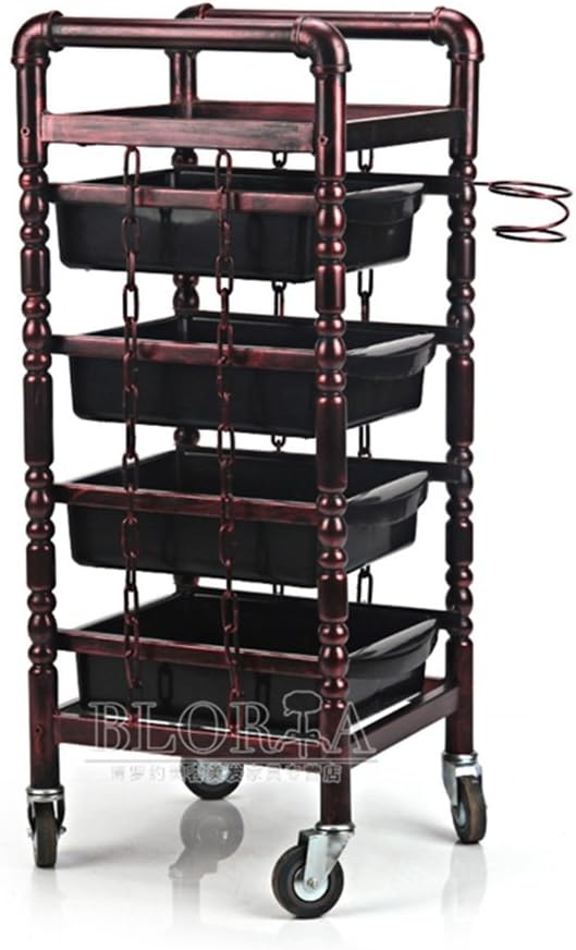 4 Tray Salon Trolley Roller Storage Hairdressing Cart Spa Hair Style Beauty Barber Cart Drawers With Hair Dryer Rack, 1