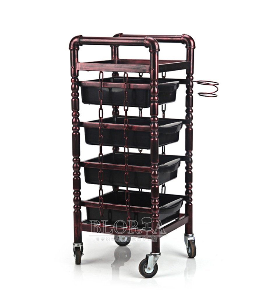 4 Tray Salon Trolley Roller Storage Hairdressing Cart Spa Hair Style Beauty Barber Cart Drawers With Hair Dryer Rack, 1
