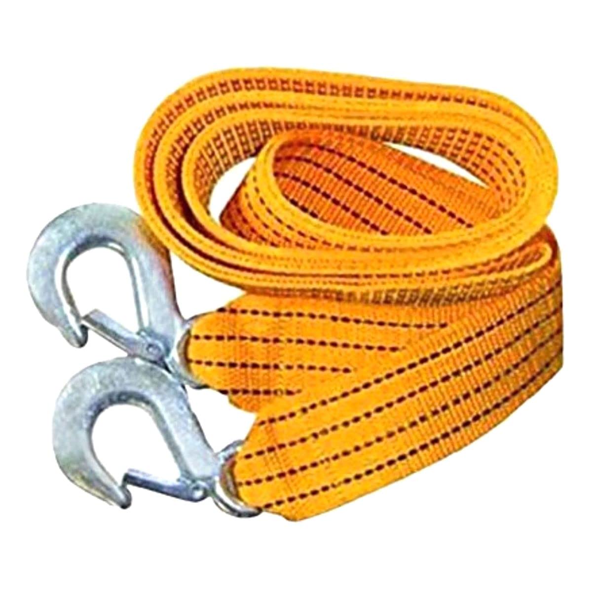 Kingsway Heavy Duty Car Towing Rope with Forged Hooks at Both The Ends (Yellow Color, Made of Nylon, 3 Ton Load Capacity)