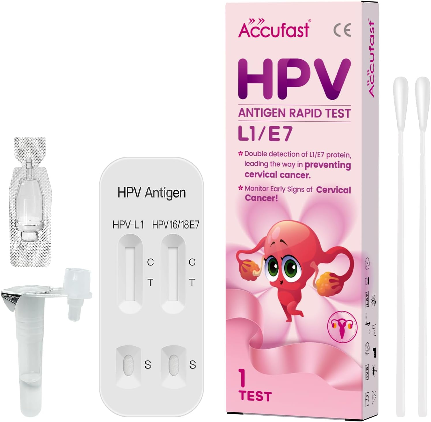 HPV Home Test Kit - L1/E7 Rapid Test Kit for Women, At-Home Early HPV Screening with Swab, Ll/E7 Dual Detection for Accurate HPV Results, Ideal for Women Aged 25+