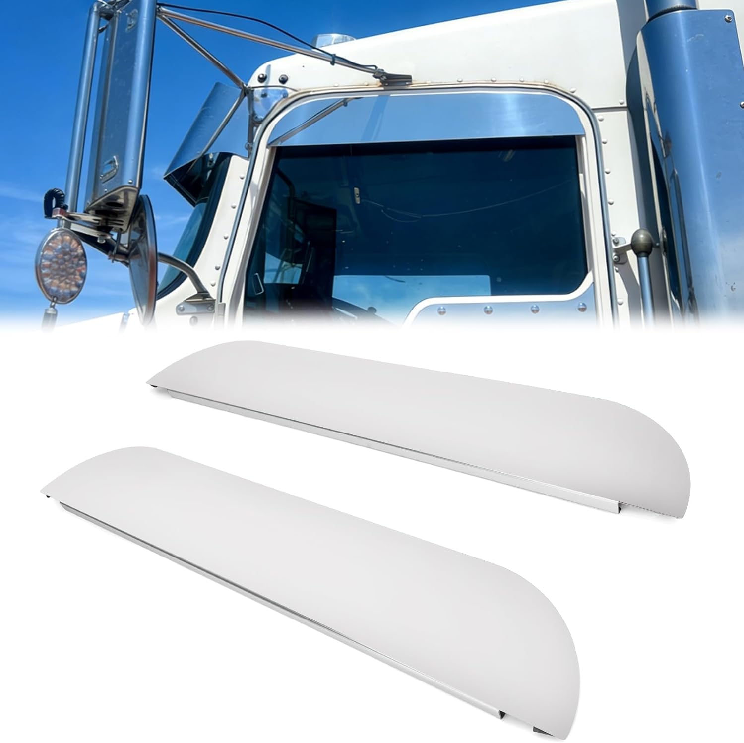 JERBOR 2pcs 5" Chopped Window Trim Stainless Steel Fit for Peterbilt 379 386 389 2005+ Semi Trucks,Driver and Passenger Side, Stainless Steel Window Sun Visor