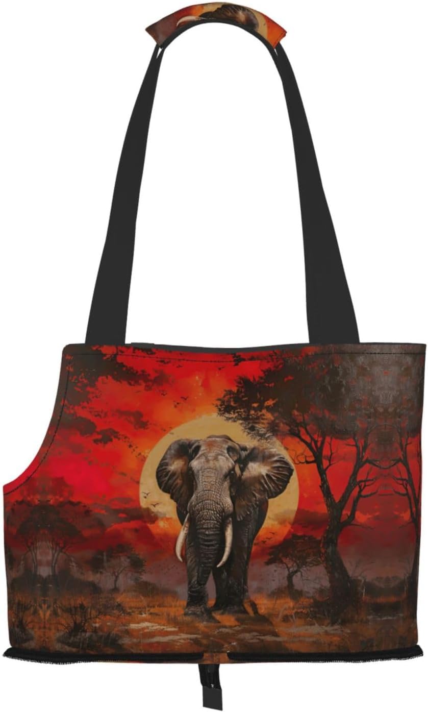 Elephant Sunset Print Portable Foldable Shoulder Bag for Travel,with Collar Hook and Handle Pad,Cute Stylish Design