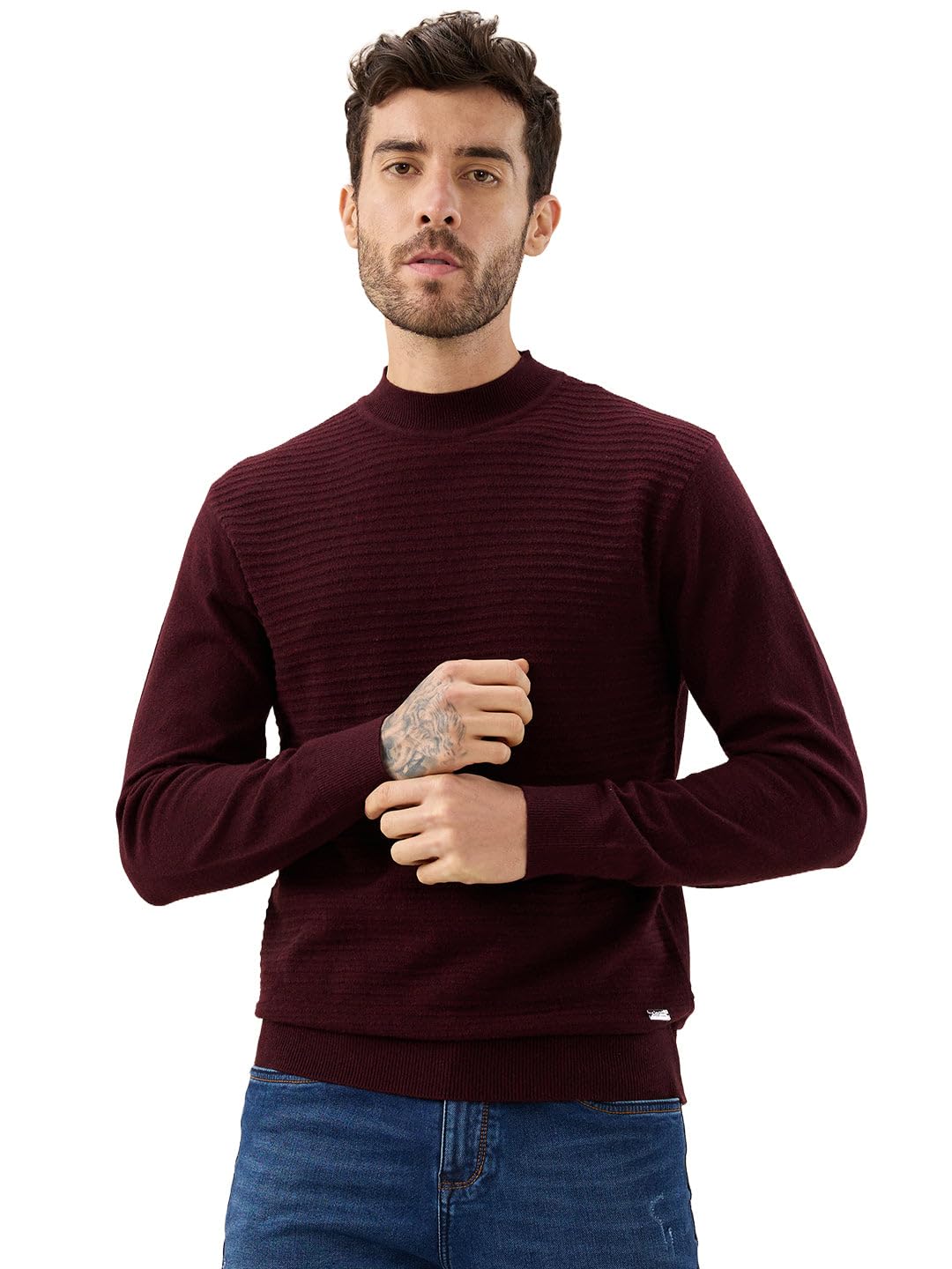 status quo Men's Solid Textured Full Sleeves Round Neck Regular Fit Fleece Sweater-picture-13