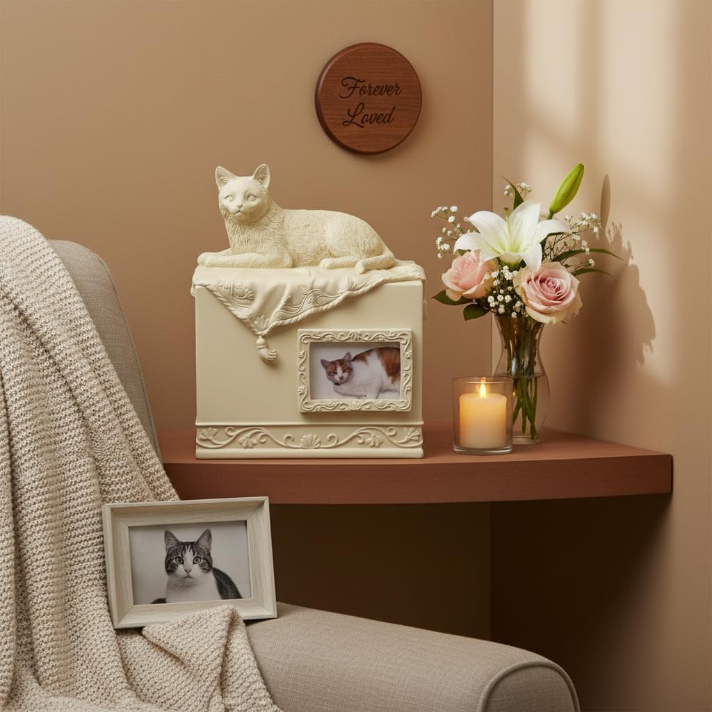 Comfy Hour 7.75" Porcelain Angel Star Pet Urn for Cat, Brown, Pet In Loving Memory Collection