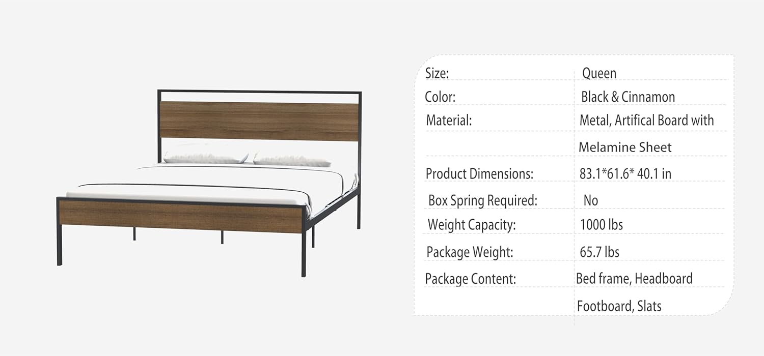 Table of specifications for the Ceres Metal Bed, Queen size