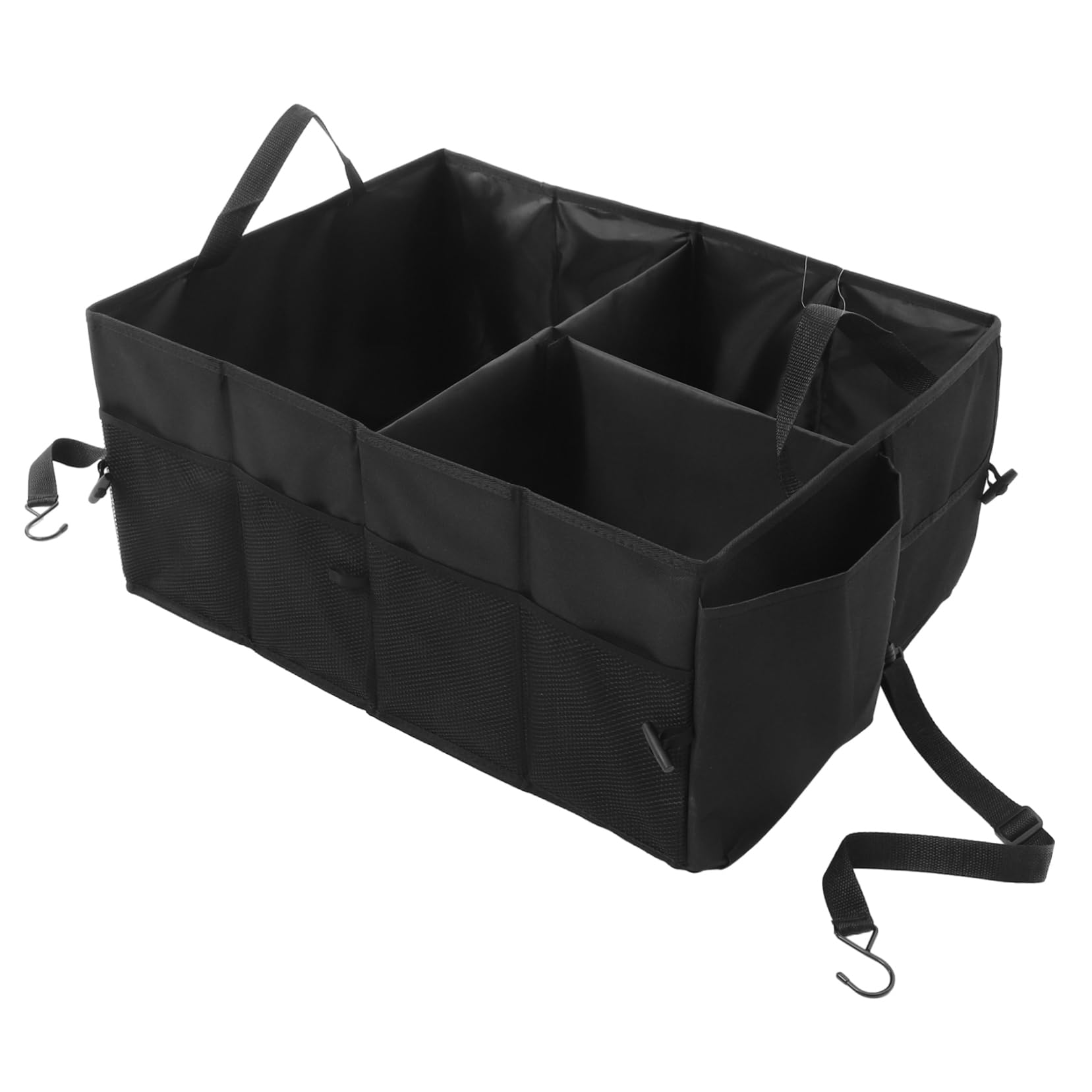 GANAZONO Organizador de Maletero de Coche Plegable, Asas Reforzadas Caja de Almacenamiento de Gran Capacidad en Poliéster, Negro Bolsillos Múltiples y Viajes