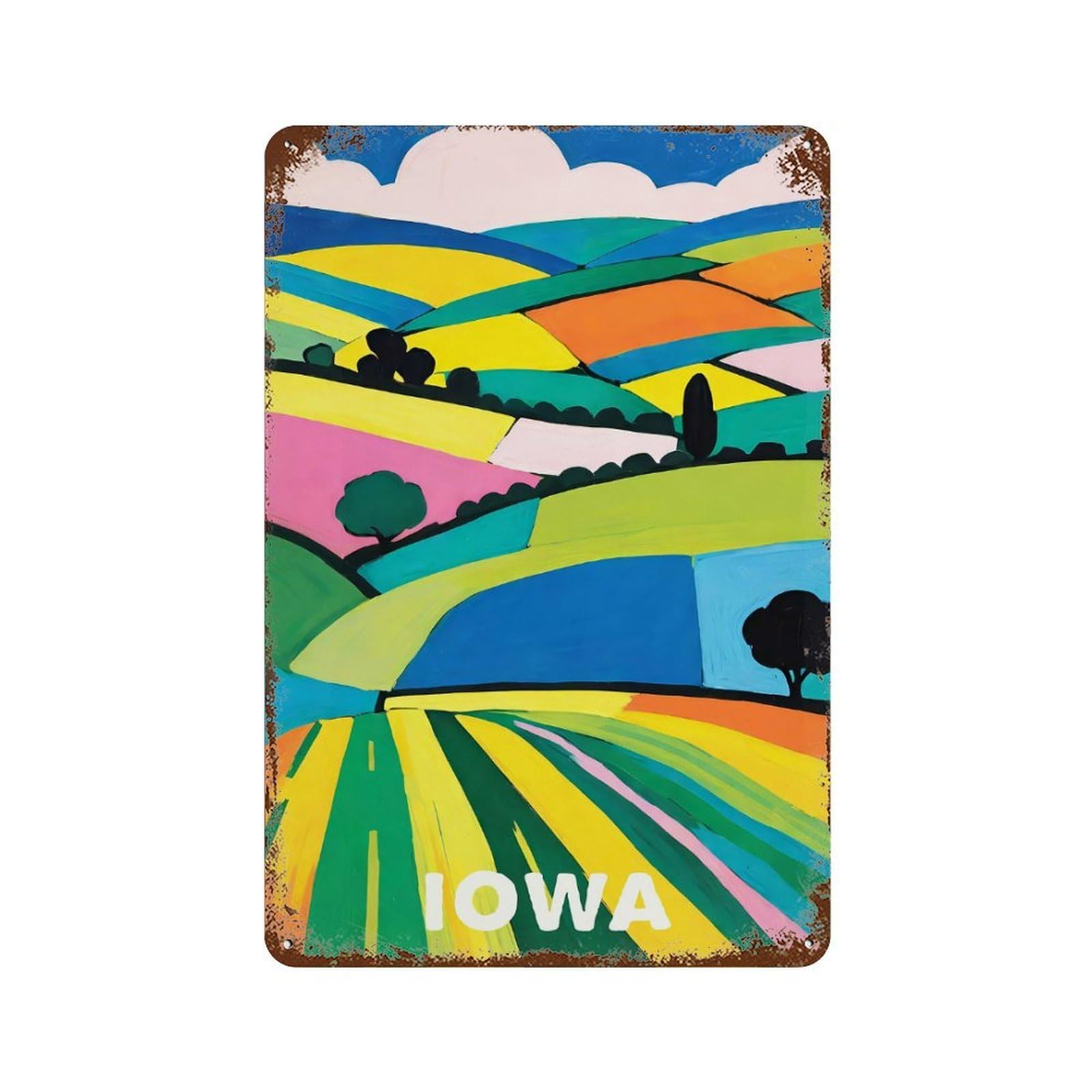 Rainbow Iowa Print Rust Effect Tin Sign 11.8"x7.9", Farmhouse Wall Decor for Living Room, Hallway And Home Decor