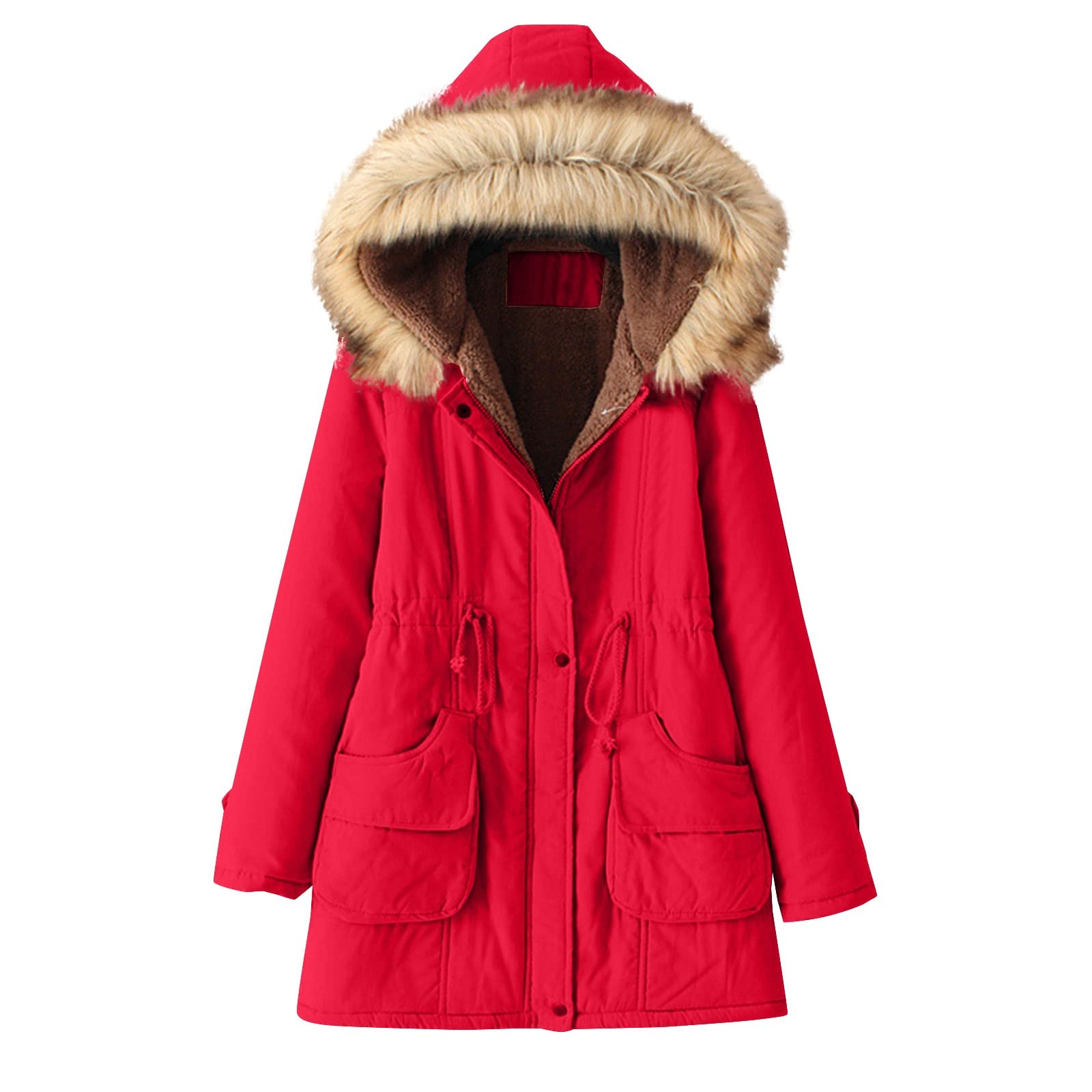 Women Hooded Plus Coat Ladies Winter Cotton Coat Thickened Mid Length Warm Jacket
