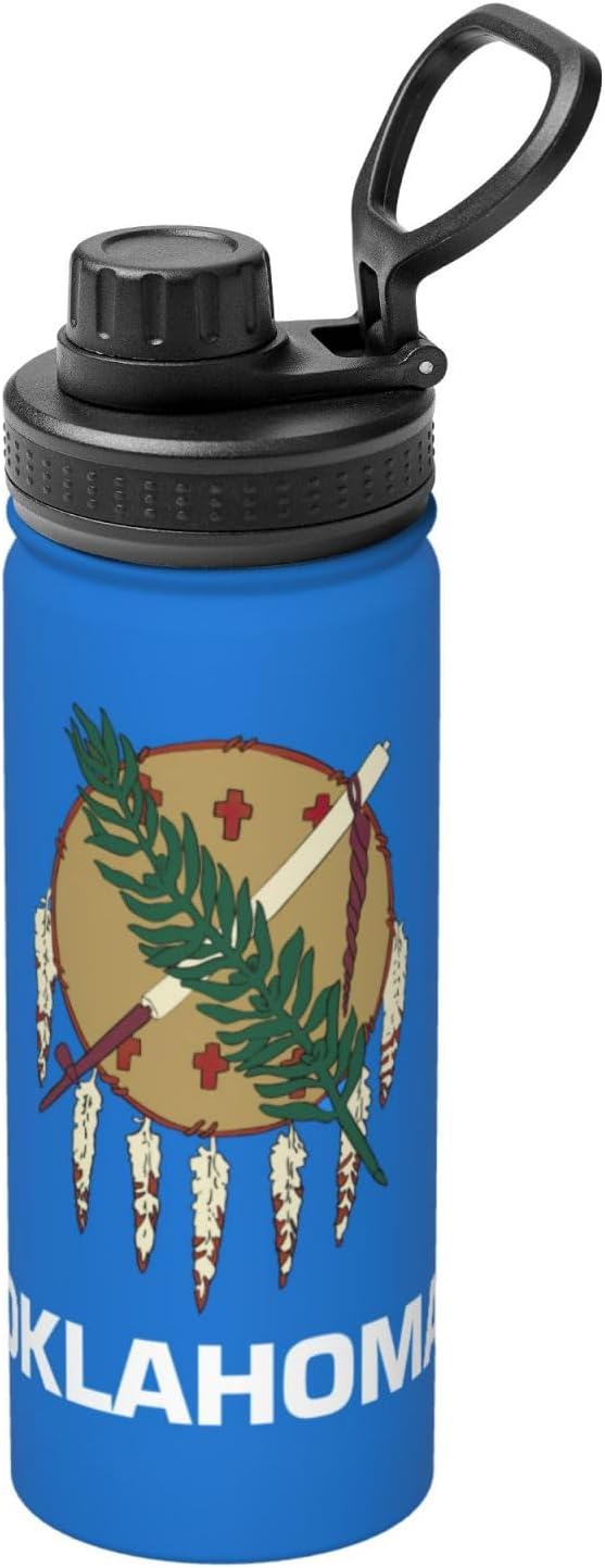Oklahoma State Flag Printed Vacuum Insulated Water Bottle, 18OZ Stainless Steel Kettle, Single-Hand Operation Lid
