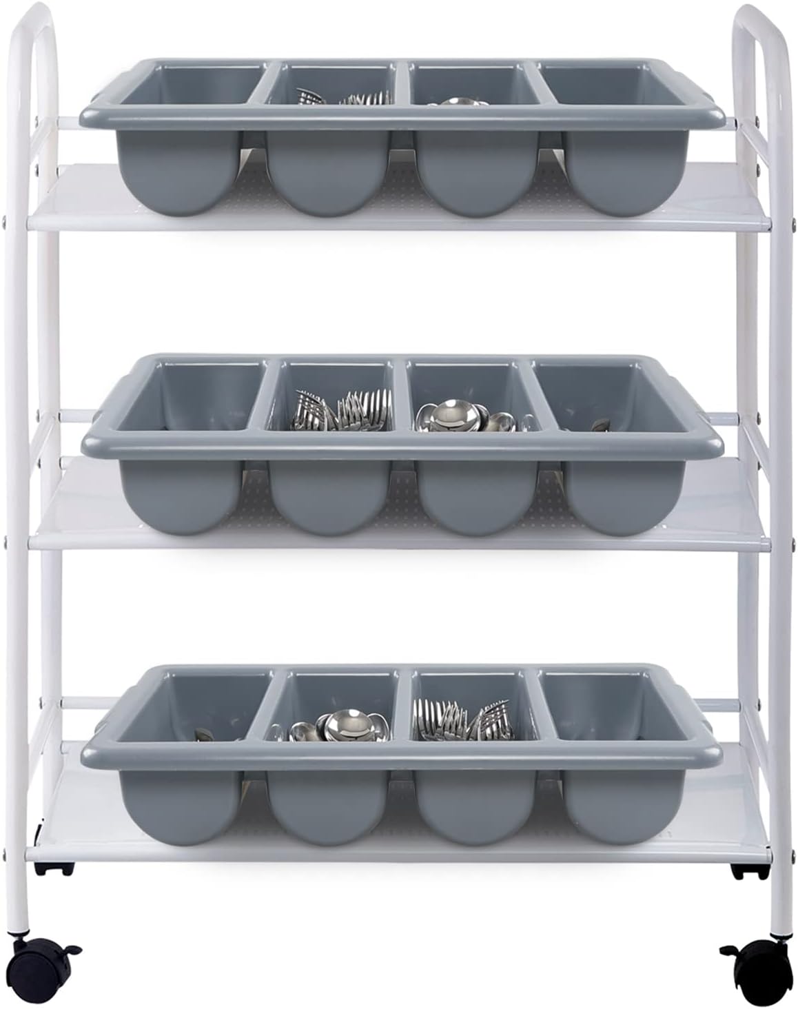 Pack of 4 4-Compartment Restaurant Silverware Organizer Bins, Plastic Commercial Cutlery Holder, Gray