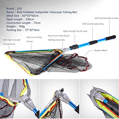 Leo Foldable Collapsible Telescopic Fishing Net Durable Strong Safe Catch and Release Fish Landing Net - Thumbnail 2