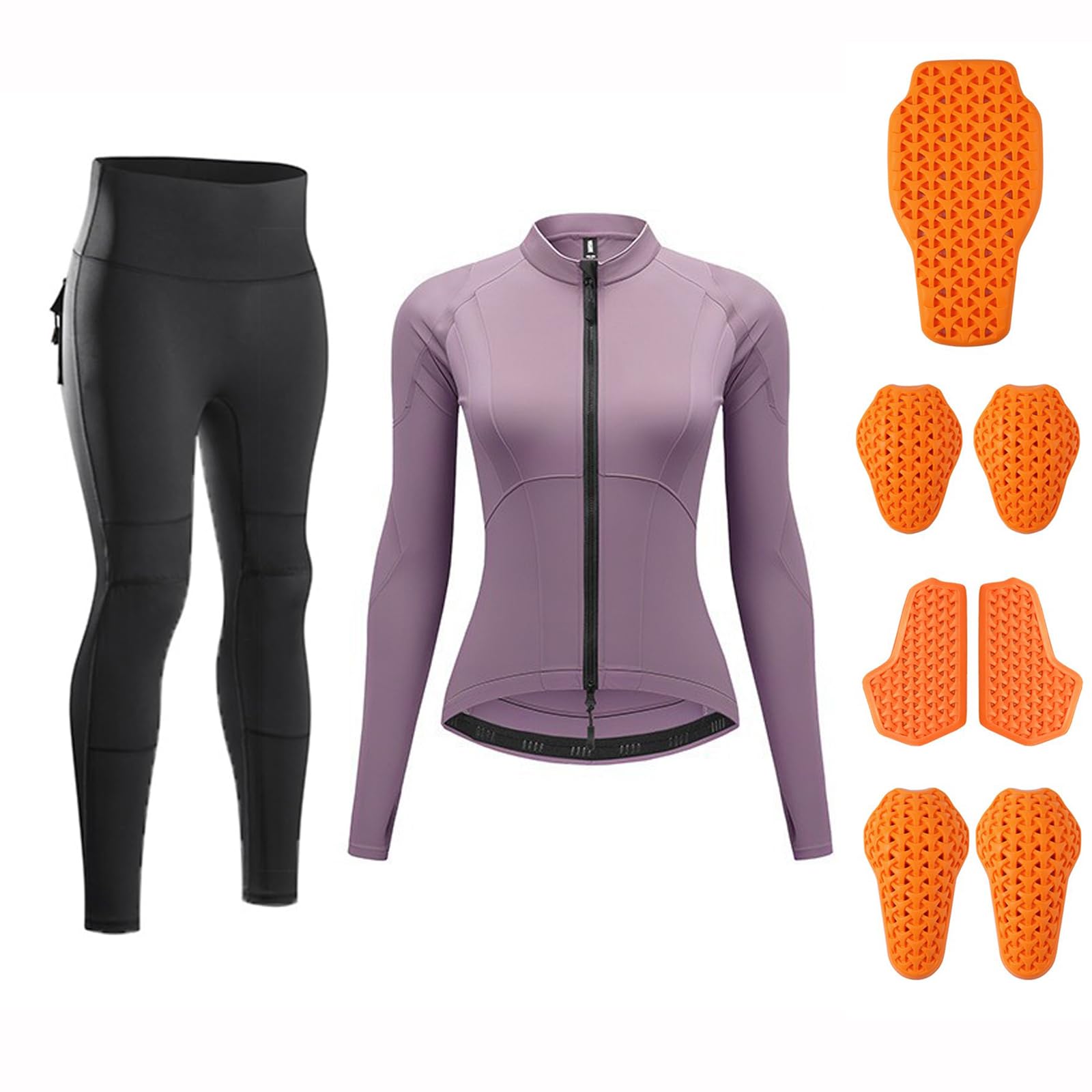 Set giacca moto e leggings donna, tuta moto slim con protezioni, pantaloni vita alta push-up con protezioni morbide rimovibili, traspirante, per estate, touring, biker e palestra