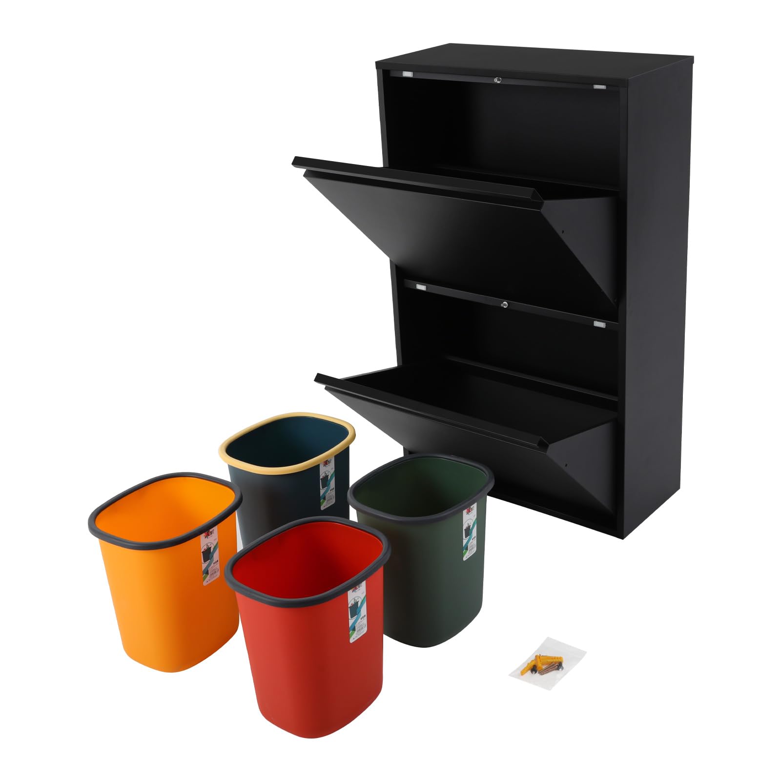 Cubo de basura de cocina, 4 x 15 L, sistema de separación de residuos de gran capacidad, cubo de basura con puertas abatibles, armario reciclado para hogares, oficinas, espacios comerciales