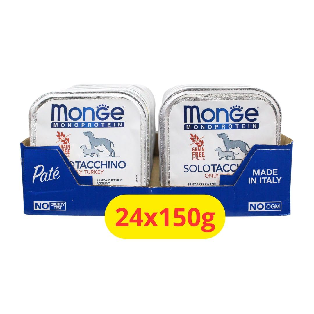 Monge Patè Alimento Monoproteico Umido per Cani con Tacchino - 24x150g