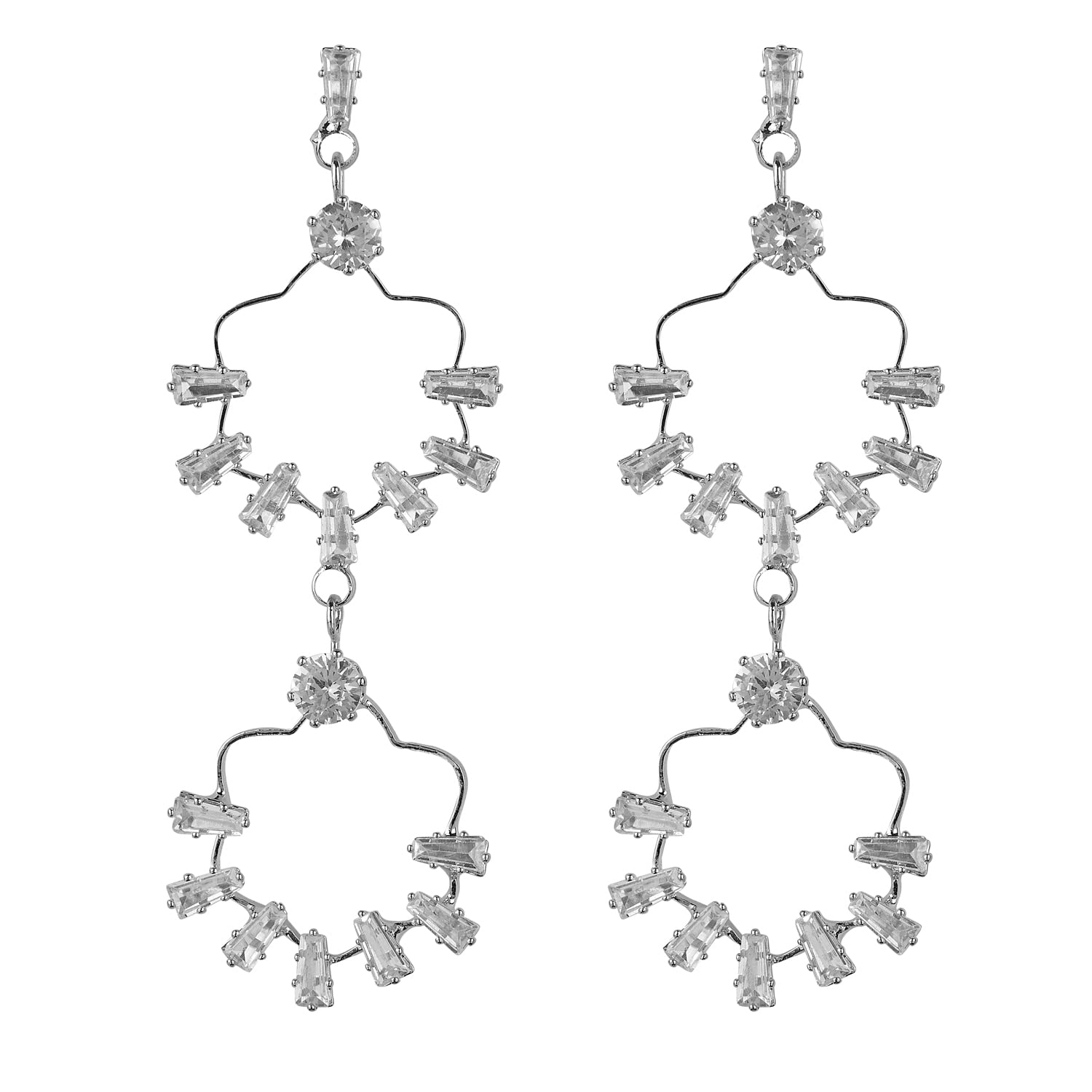 Chehel™ Non-Precious Metal Gold Plated studd diomond Embellished Hoops Earrings for Women ECHO