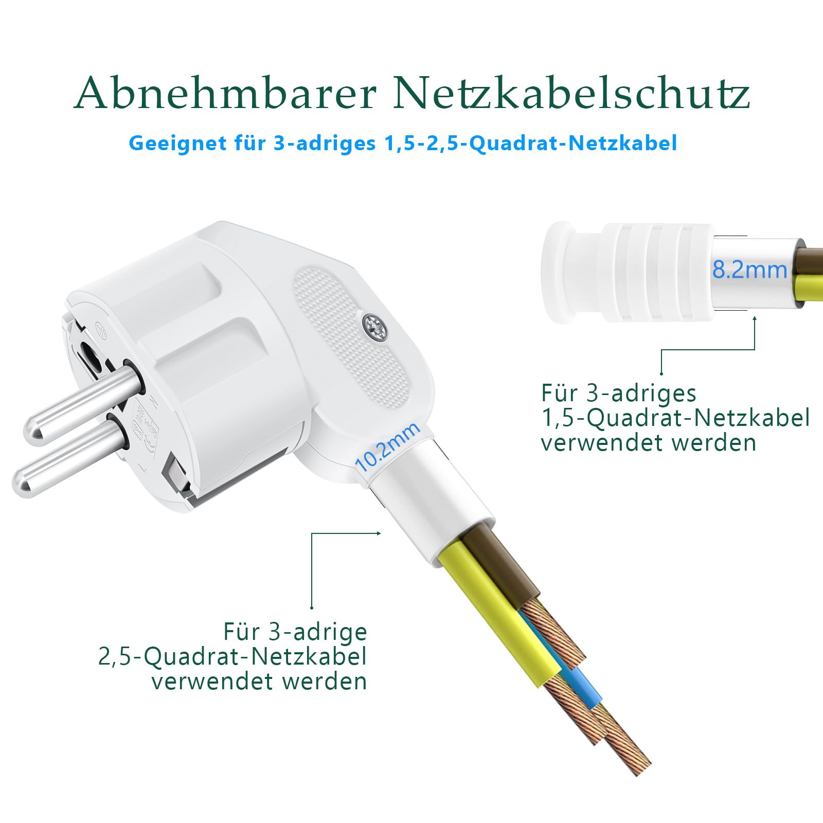 Schuko stekker, hoekstekker, 10 stuks, geaarde stekker met knikbeschermingsaansluiting, stekker 250 V (16 A), PABANCE stroomstekker, hoekstekker, waterdicht, voor 8-10 mm kabel, wit