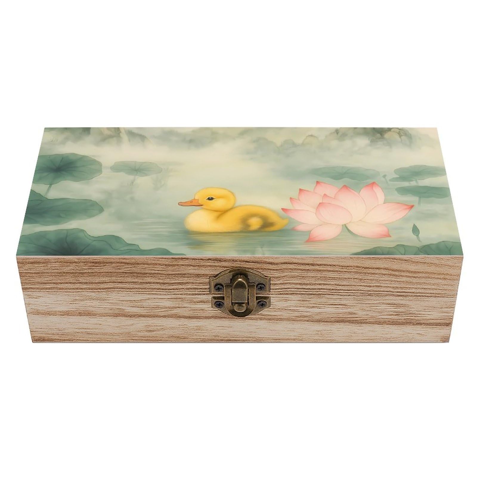 HLBSDM Spring Duck & Ink Lotus Pool Retro Wooden Storage Box Jewelry Art Gift Boxs Decorative Keepsake Boxes
