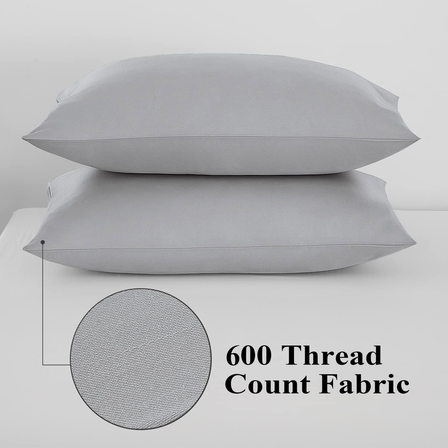 Juego de protectores de almohada 100% algodón egipcio King de 4.600 hilos, tejido de satén gris, fundas de almohada de fácil cuidado con cremallera, paquete de 4, tamaño King)