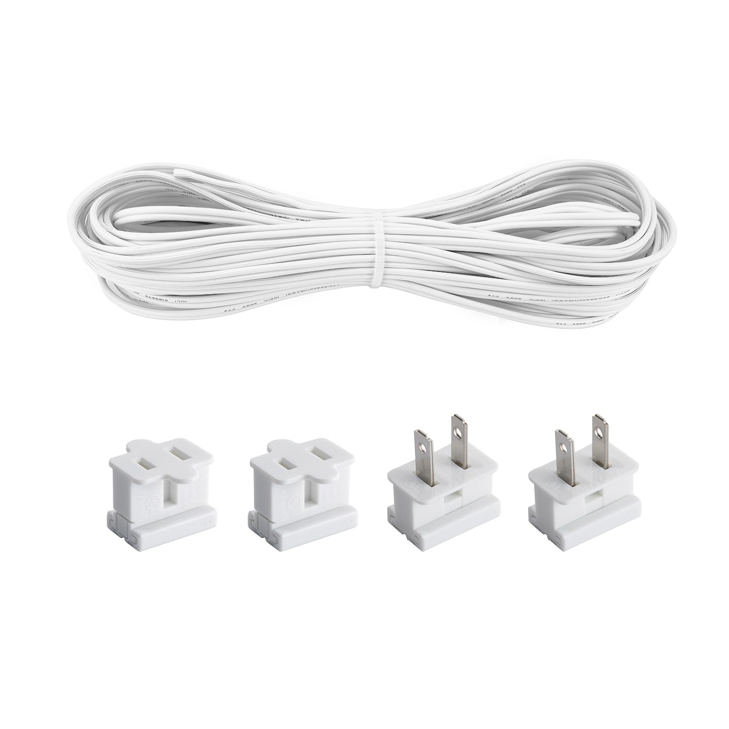 SPT-1 White 18AWG Electrical Wire, 18 Gauge 2 Conductor 50FT White Extension Wire ，SPT 1 lamp Wire with 4 Slip Plugs for Household and DIY Projects