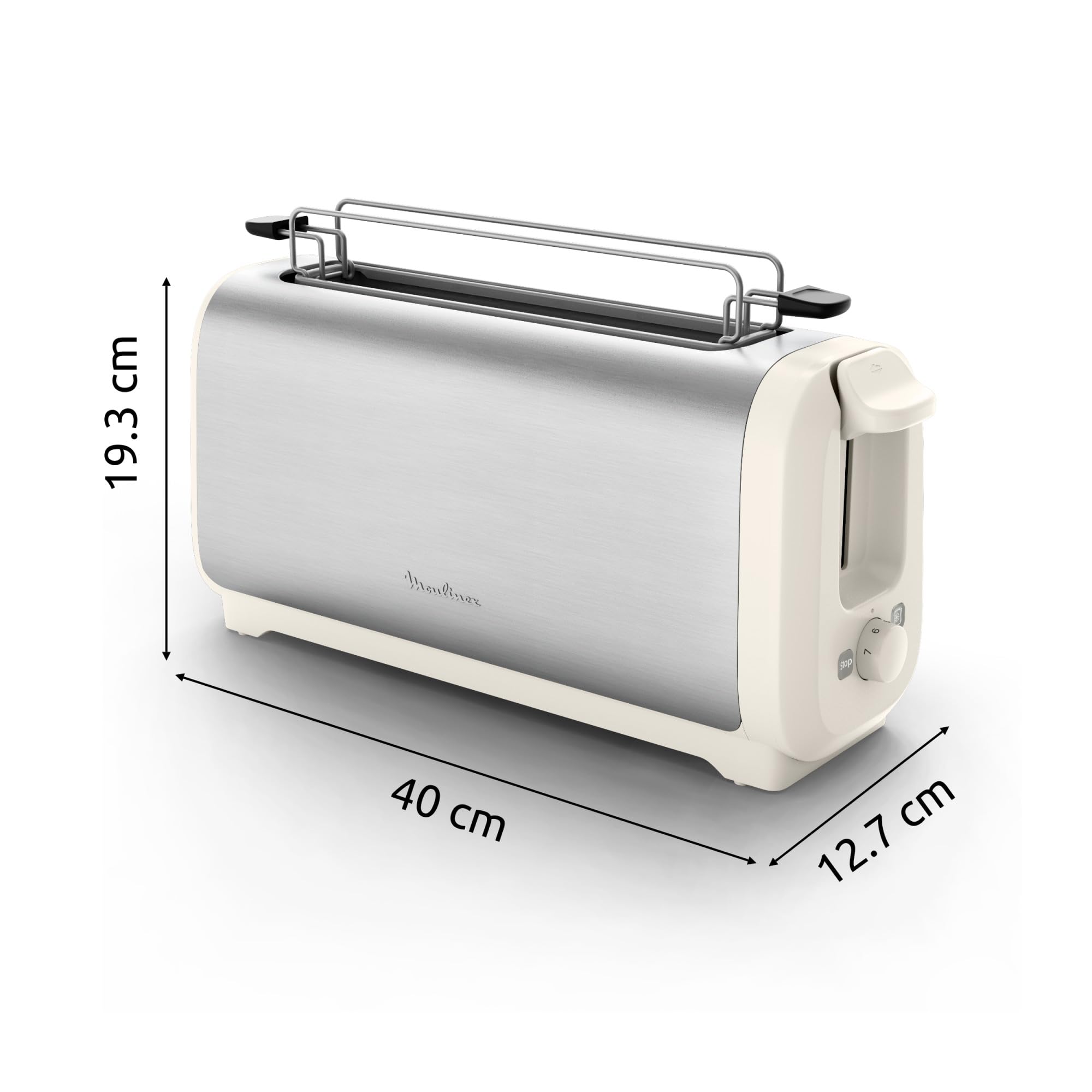 Moulinex Subito, Grille-pain longue fente avec chauffe-viennoiseries, Dorage plus rapide, Économies d'énergie, Rise et inox, LS5S1AE0