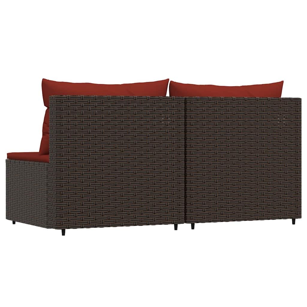 vidaXL Garten Mittelsofa 2 STK., Gartensofa mit Kissen, Modular Sofa Sitzgruppe für Garten Terrasse, Gartenmöbel Loungemöbel, Braun Poly Rattan