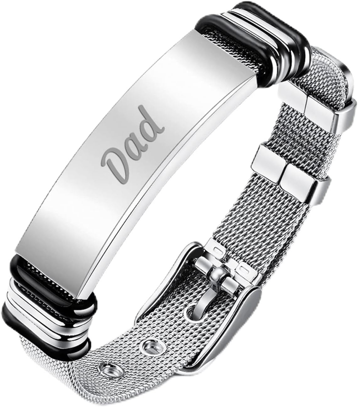 Daesar Bracelet for Men Stainless Steel Polished Dog Tag Engraved Dad Bangles Bracelets ID Bracelet for Father Gift