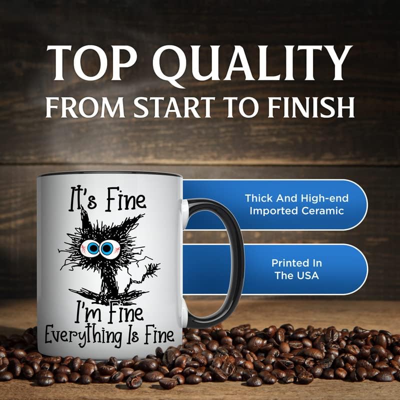 Miniatura 3 de Bliss Monkey Co. Taza de café con texto en inglés "I'm Fine Everythings", divertida taza sarcástica para amantes de los gatos, taza de café novedosa