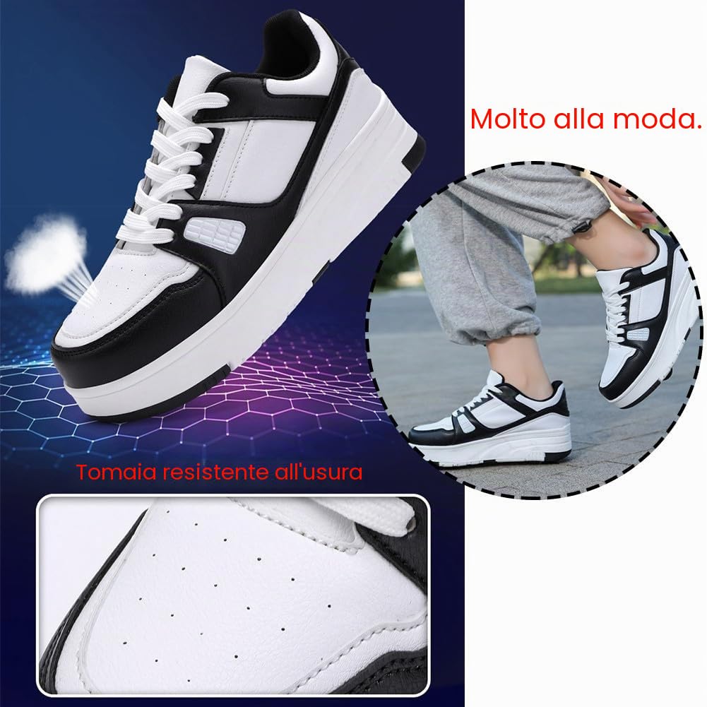 ENEN Scarpe con Rotelle Bambina, Outdoor Sportive Scarpe da Skateboard, 4 Ruote Skateboard Sneakers Multisport Scarpe da Ginnastica da Pattini per Ragazze e Ragazzi