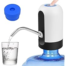 CHIVENIDO 5 Gallon Water Dispenser - Water Bottle Pump with Reusable Cap for Screw Top or Crown Tops, USB Charging Water Jug Dispenser for Universal 2-5 Gallon Bottle (White)