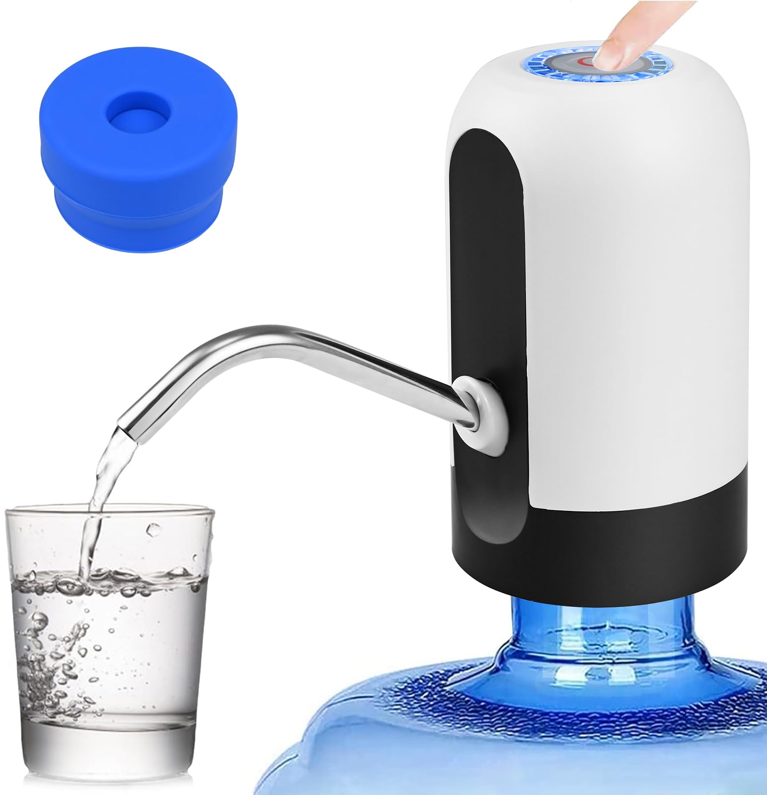 Photo 1 of CHIVENIDO 5 Gallon Water Dispenser - Water Bottle Pump with Reusable Cap for Screw Top or Crown Tops, USB Charging Water Jug Dispenser for Universal 2-5 Gallon Bottle (White)