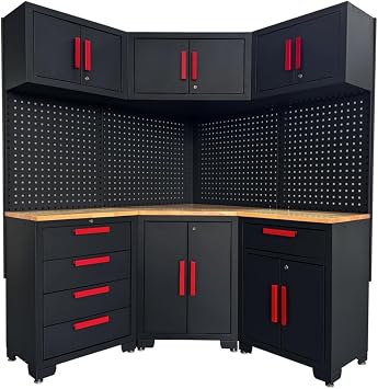 Corner Workshop Set - 10-Pcs Garage Cabinets and Storage System