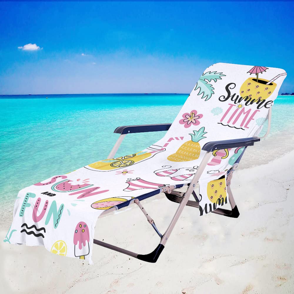 Sun Lounger Beach Towel with Pockets, Summer Fruit 3D Beach Chair Cover  Chaise Lounge Towel Cover Sunbed Towels for Holiday Garden Outdoor Pool,  Soft