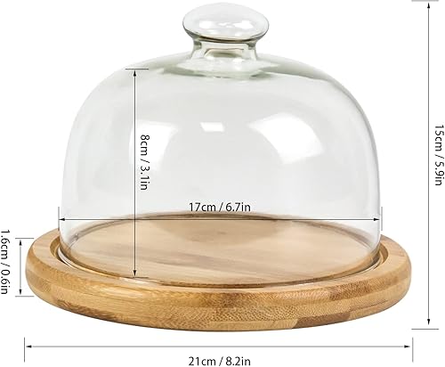 Miniatura 7 de Cúpula de postre de cristal de 7.1 pulgadas con base, mini bandeja decorativa para pasteles con cubierta de cúpula de cristal, bandeja de servidor