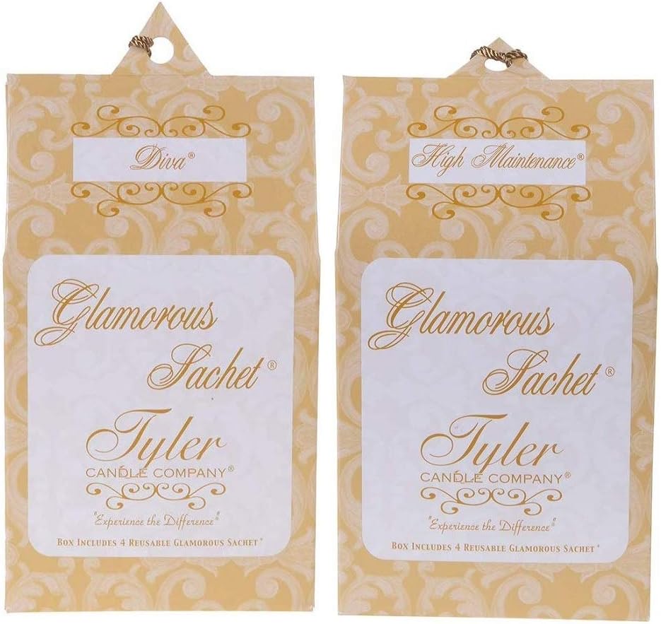 Tyler Candle Glamorous Diva & High Maintenance Sachets Bundle (4 Reusable Glamorous Sachet Each) (Diva&High Maintenance)
