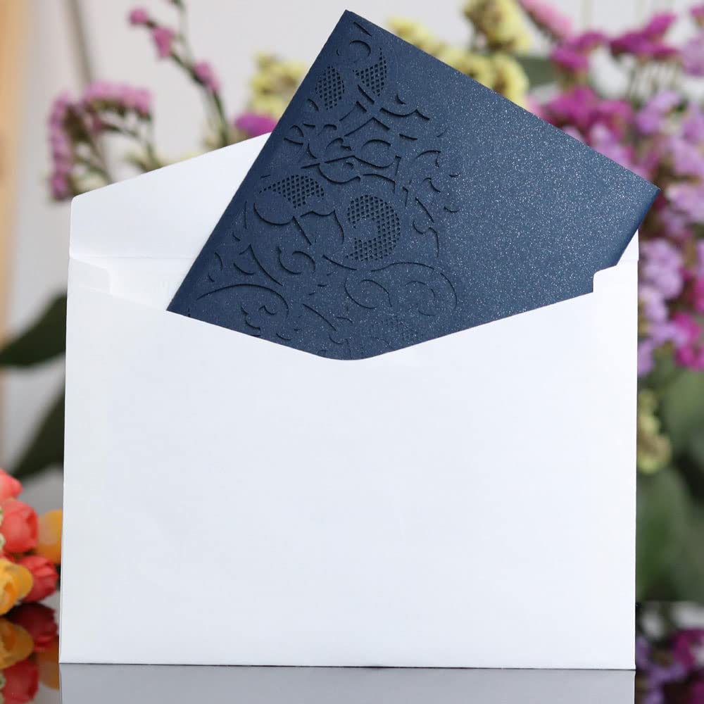 Delikatna romantyczna karta z zaproszeniem na przy Koperty - 50 sztuk zaproszeń czystych - personalizowane zaproszenia papierowe na przyjęcie zaręczynowe lub eleganckie zaproszenia(Blu,Blank)